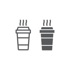 Paper cup line and glyph icon, beverage and cafe, disposable cup sign, vector graphics, a linear pattern on a white background.