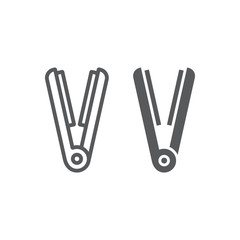 Styling iron line and glyph icon, hairstyle and appliance, hair straightener sign, vector graphics, a linear pattern on a white background.