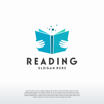 Premium Vector | Reading book logo with hand silhouette open book symbol  education icon