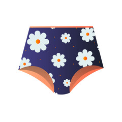 Cute blue panties with floral design isolated on white background