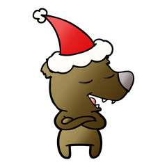 gradient cartoon of a bear wearing santa hat