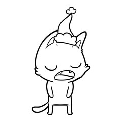 talking cat line drawing of a wearing santa hat