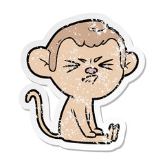distressed sticker of a cartoon angry monkey