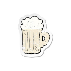 retro distressed sticker of a cartoon pint of beer