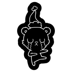 crying polar bear cartoon icon of a wearing santa hat