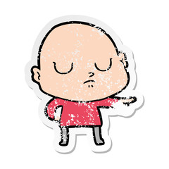 distressed sticker of a cartoon bald man