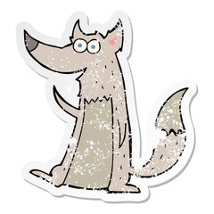 distressed sticker of a cartoon wolf