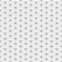 Abstract seamless pattern of triangles divided into three equal parts with a circles inside.