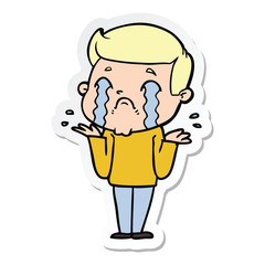 sticker of a cartoon man crying