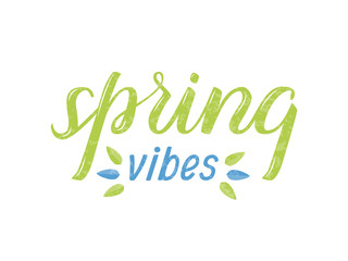 Vector illustration with the inscription "Spring vibes" in hand lettering style, great for printing on fabric and on paper, for flyers, posters, banners, stickers, for digital use. EPS10