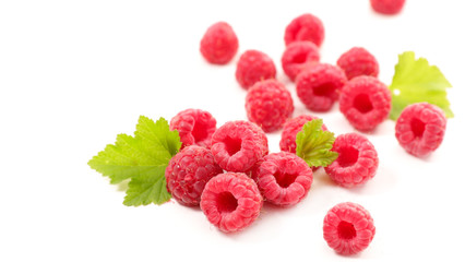 raspberry and leaf isolated on white background