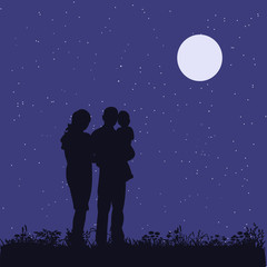 vector, isolated, family walk in the park, silhouette