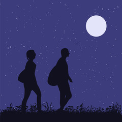 vector, isolated, guy and girl are walking in the park