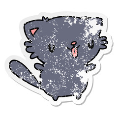 distressed sticker cartoon of cute kawaii cat