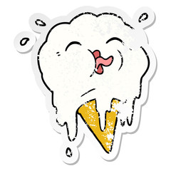 distressed sticker of a cartoon melting ice cream