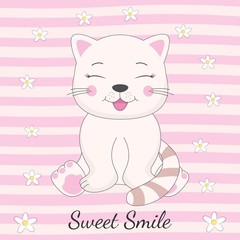 Adorable cat sitting and inscription sweet smile.