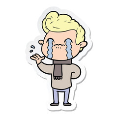 sticker of a cartoon man crying