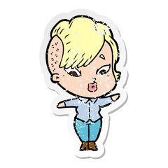 distressed sticker of a cartoon surprised girl