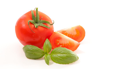 tomato and basil isolated on white background