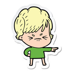 Obraz premium sticker of a cartoon frustrated woman