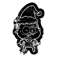 cartoon distressed icon of a happy old woman wearing santa hat