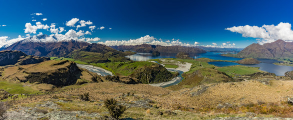 Rocky Mountain and Diamond Lake in the Mt Aspiring National Park, Wanaka, New Zealand