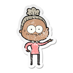 Fototapeta premium distressed sticker of a cartoon happy old woman