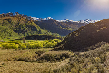 Rocky Mountain and Diamond Lake in the Mt Aspiring National Park, Wanaka, New Zealand