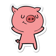 sticker of a happy cartoon pig