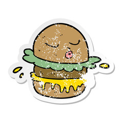 distressed sticker of a cartoon fast food burger