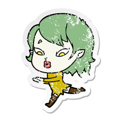 distressed sticker of a cute cartoon vampire girl