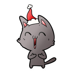 happy gradient cartoon of a cat wearing santa hat