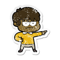 distressed sticker of a annoyed cartoon boy