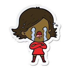 sticker of a cartoon woman crying