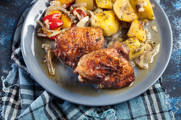 Roasted chicken thighs with potatoes