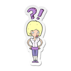sticker of a cartoon woman asking question