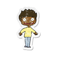 retro distressed sticker of a cartoon excited boy