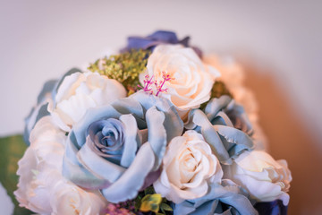 Wedding silk white and blue romantic rose flower bouquet