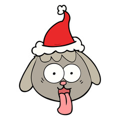line drawing of a dog face panting wearing santa hat