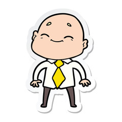 sticker of a happy cartoon bald man