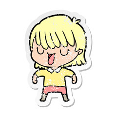 distressed sticker of a cartoon woman