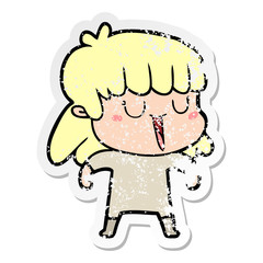 distressed sticker of a cartoon woman