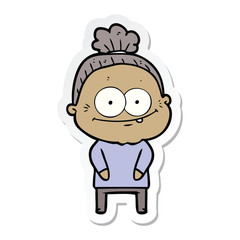 Obraz premium sticker of a cartoon happy old woman