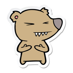 sticker of a angry bear cartoon