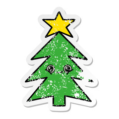 Fototapeta premium distressed sticker of a cute cartoon christmas tree