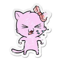 distressed sticker of a cartoon cat