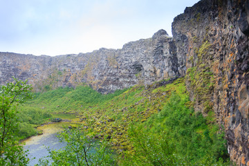 Asbyrgi glacial canyon and Botnstjorn lake, Iceland