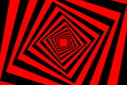 Rotating concentric squares, Square optical illusion pattern - black and red, Geometric abstract background