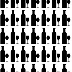 Bottle Of Wine And Glass Seamless Pattern Vector Illustration