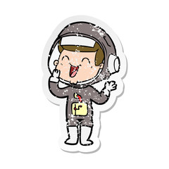 Obraz premium distressed sticker of a happy cartoon astronaut